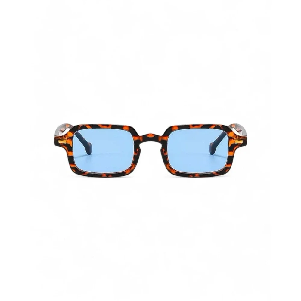Mens Hip Hop Square Sunglasses Blue Tinted Lens Retro  Rectangle Frame Festival